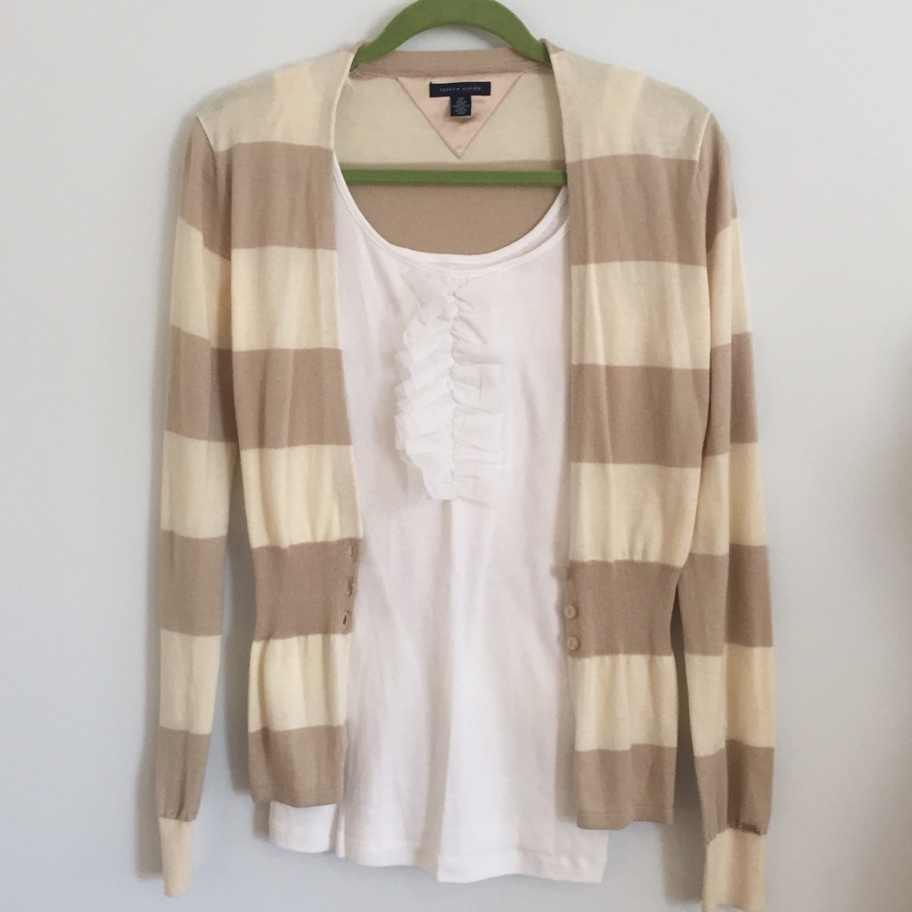 Tommy Hilfiger Striped Cardigan in Cream and Tan